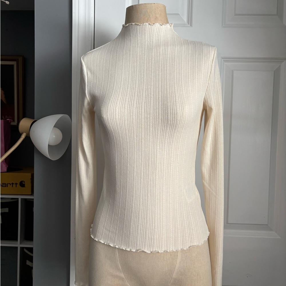 H&M Cream Ribbed Long Sleeve Top